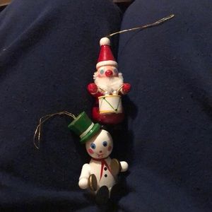 Vintage, wooden Santa & Snowman ornaments